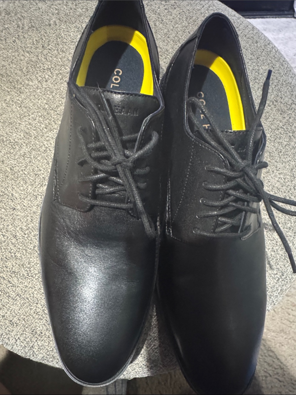 Cole Haan Black Leather Lace-Up Oxfords with Yellow Insole Accent